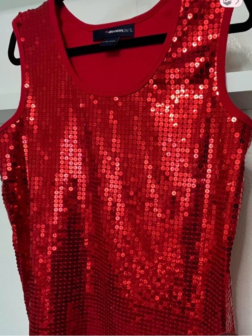 Red Ribbed sequin top tank